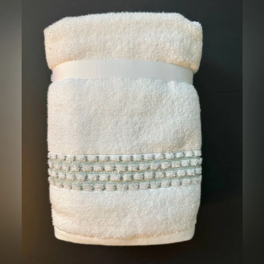 6pc HOTEL VENDOME Quick Dry Spa 100% Zero Twist Cotton Bath Towel Set -Wht/Green